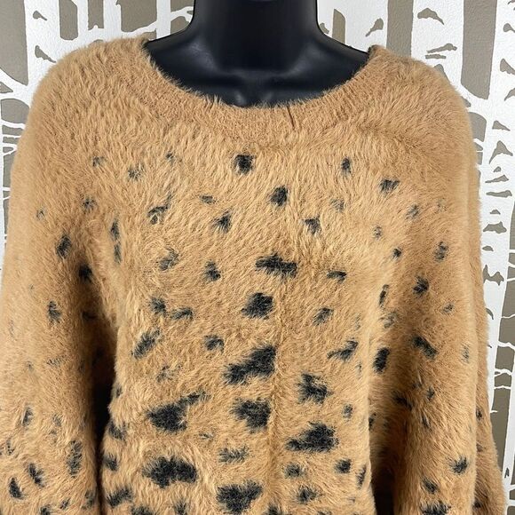 Unbranded Leopard Print Eyelash Knit Fuzzy Full Cropped Sleeve Sweater sz S - Picture 5 of 7